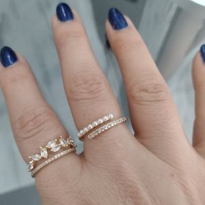 14k gold plated adjustable rings set of 2 zircon imitation pearls